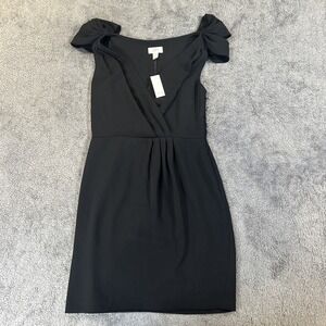 New Women's Ann Taylor LOFT Black Dress Size 6 Shoulder Ruffle Side Zip Midi